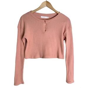 Lush Blush Ribbed Crop Top Long Sleeve Henley - M